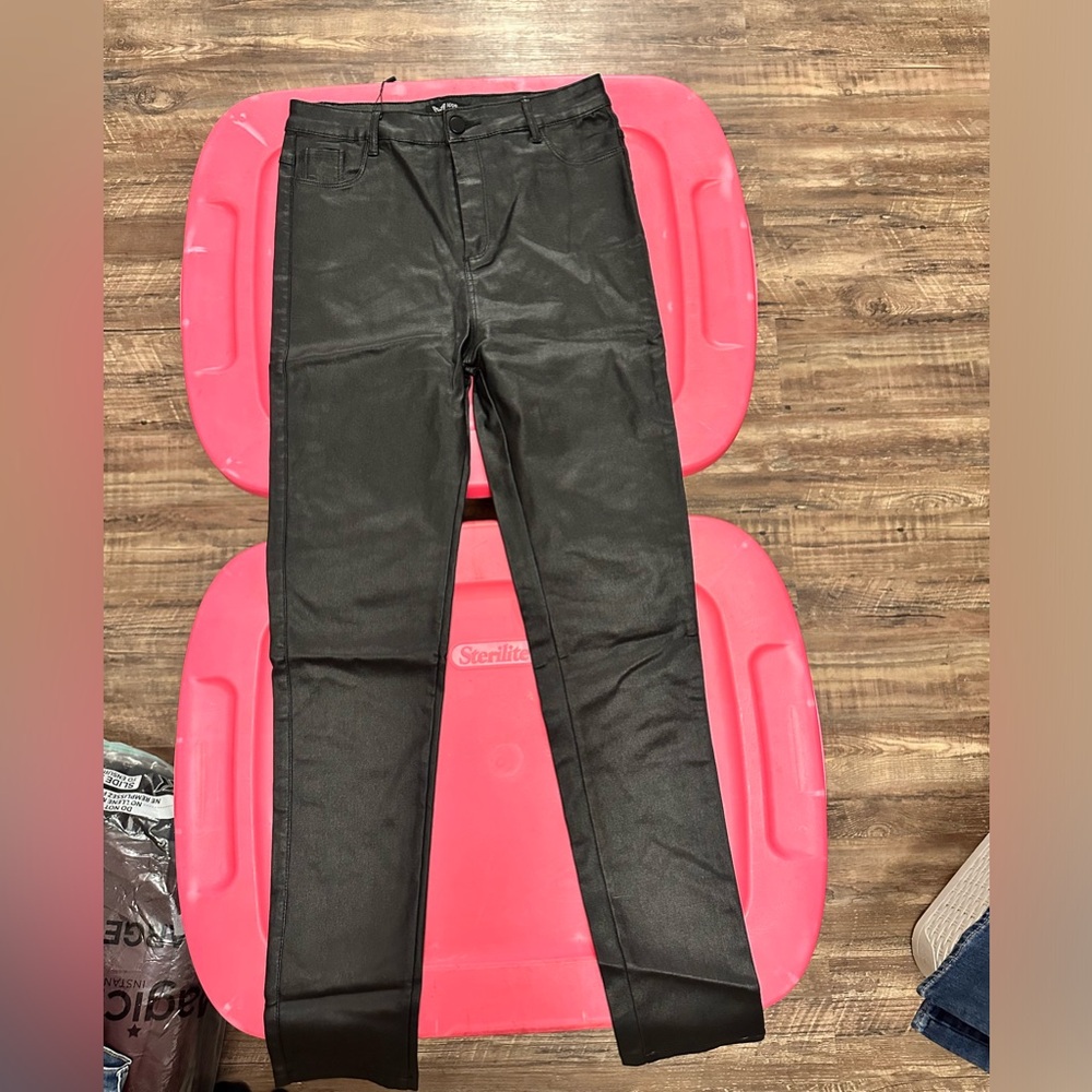 Black faux leather pants